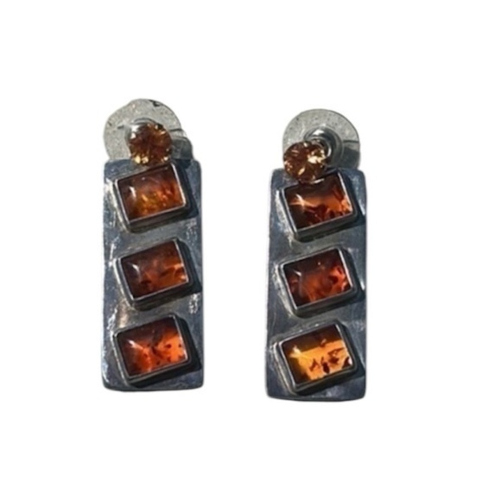 Dolce Vita .925 sterling silver amber stone earrings vintage